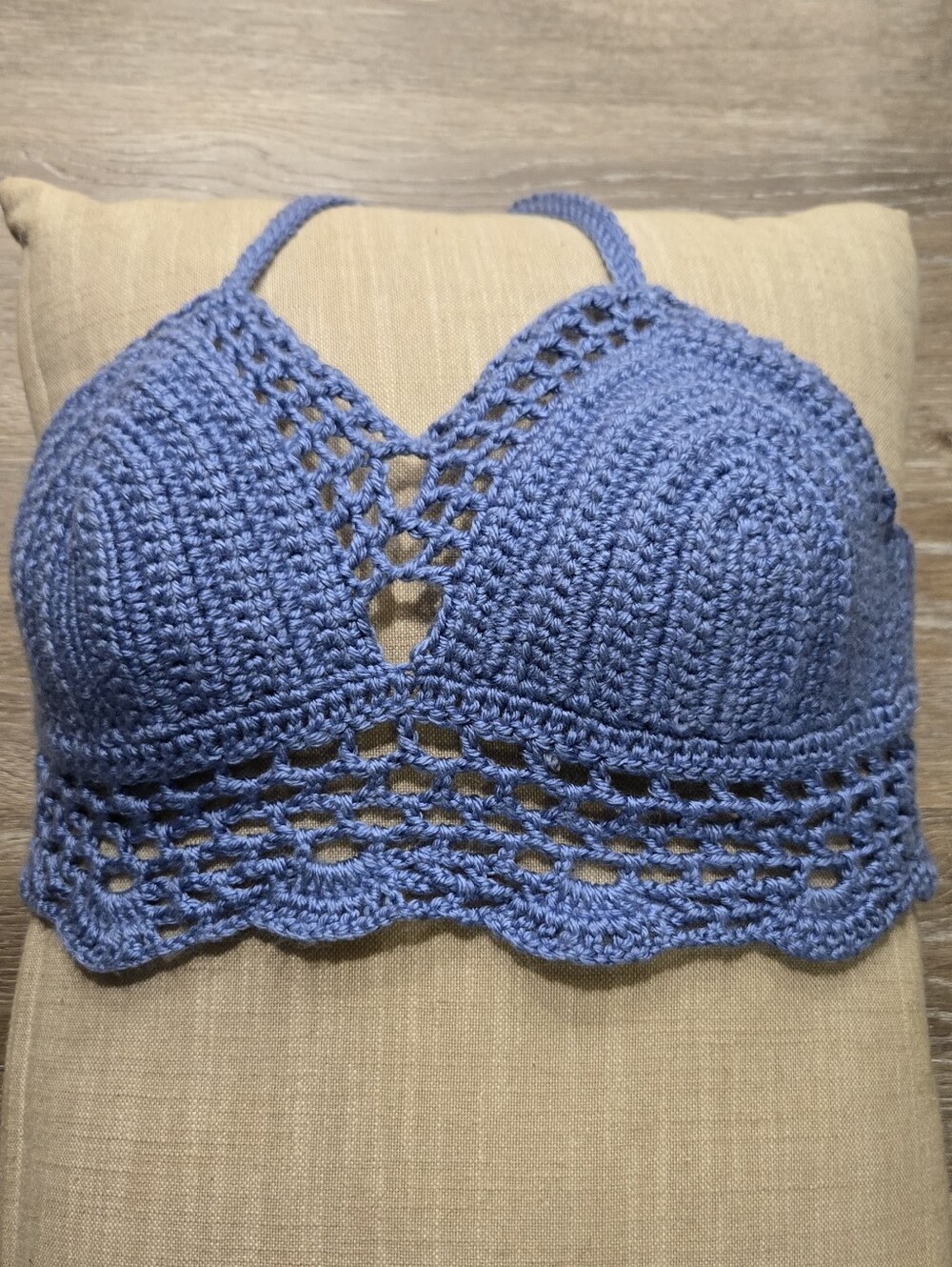 Hand-Crocheted Blue Boho Festival Bralette Crop Top